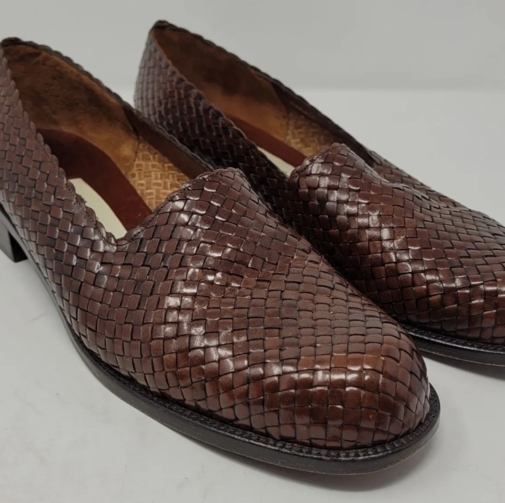 Mezlan Bacall Mens Cognac Brown leather true woven weave loafers size 11.5 M